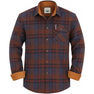 image:imageGioberti Mens Brushed Flannel 100 Cotton Plaid Checkered Shirt with Corduroy Contrast1151  Navy  Brown  Magenta