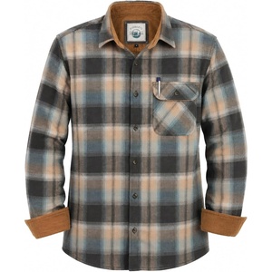 image:imageGioberti Mens Brushed Flannel 100 Cotton Plaid Checkered Shirt with Corduroy Contrast12  Blue  Gold