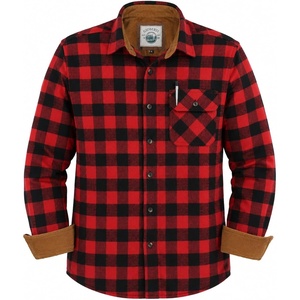 image:imageGioberti Mens Brushed Flannel 100 Cotton Plaid Checkered Shirt with Corduroy Contrast48  Black  Red Checkered