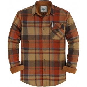 image:imageGioberti Mens Brushed Flannel 100 Cotton Plaid Checkered Shirt with Corduroy Contrast51c  Khaki  Umber