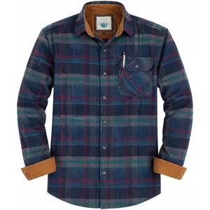 image:imageGioberti Mens Brushed Flannel 100 Cotton Plaid Checkered Shirt with Corduroy Contrast54c  Dark Green  Red Highlight