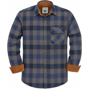 image:imageGioberti Mens Brushed Flannel 100 Cotton Plaid Checkered Shirt with Corduroy Contrast56c  Dark Blue  Gray