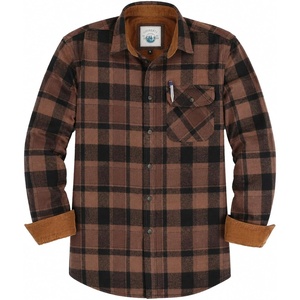 image:imageGioberti Mens Brushed Flannel 100 Cotton Plaid Checkered Shirt with Corduroy Contrast57c  Chocolate  Black