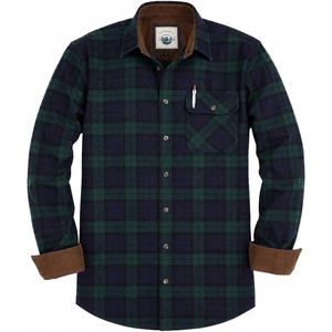 image:imageGioberti Mens Brushed Flannel 100 Cotton Plaid Checkered Shirt with Corduroy Contrast67  Navy  Black  Green