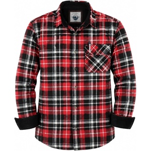 image:imageGioberti Mens Brushed Flannel 100 Cotton Plaid Checkered Shirt with Corduroy Contrast69  Red  Black  White Highlight