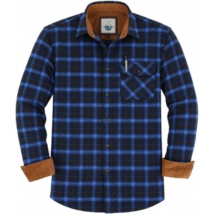 image:imageGioberti Mens Brushed Flannel 100 Cotton Plaid Checkered Shirt with Corduroy Contrast70c  Blue  Navy  White Highlight