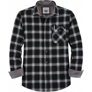 image:imageGioberti Mens Brushed Flannel 100 Cotton Plaid Checkered Shirt with Corduroy Contrast72  Black  Charcoal  White Highlight