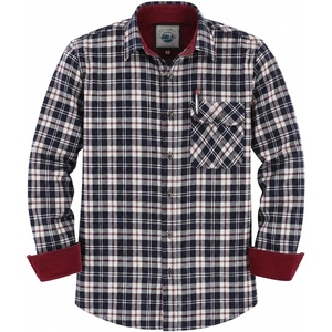 image:imageGioberti Mens Brushed Flannel 100 Cotton Plaid Checkered Shirt with Corduroy Contrast76  Navy  Red  Ivory Highlight