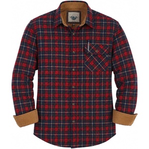image:imageGioberti Mens Brushed Flannel 100 Cotton Plaid Checkered Shirt with Corduroy Contrast77  Red  Navy  Green