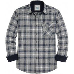 image:imageGioberti Mens Brushed Flannel 100 Cotton Plaid Checkered Shirt with Corduroy Contrast79  Gray  Navy  White Highlight