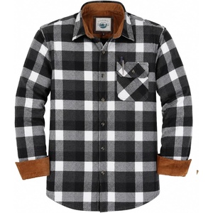 image:imageGioberti Mens Brushed Flannel 100 Cotton Plaid Checkered Shirt with Corduroy Contrast90  Black  Gray  White Highlight
