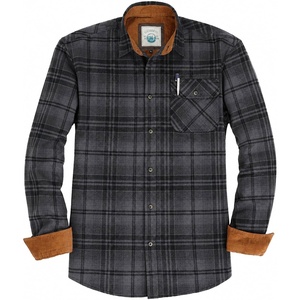 image:imageGioberti Mens Brushed Flannel 100 Cotton Plaid Checkered Shirt with Corduroy Contrast97c  Gray  Black