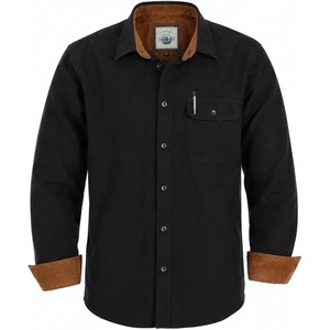 image:imageGioberti Mens Brushed Flannel 100 Cotton Plaid Checkered Shirt with Corduroy ContrastBlack C