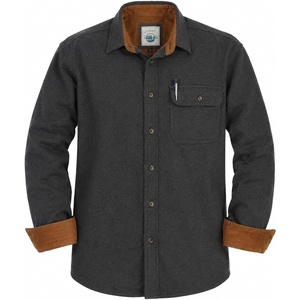 image:imageGioberti Mens Brushed Flannel 100 Cotton Plaid Checkered Shirt with Corduroy ContrastCharcoal