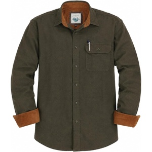 image:imageGioberti Mens Brushed Flannel 100 Cotton Plaid Checkered Shirt with Corduroy ContrastHeather Olive