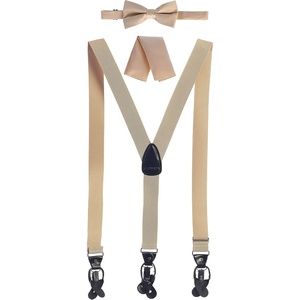 image:imageGioberti Mens Convertible Suspenders Bow Tie and Hanky SetBeige Set  Style 3