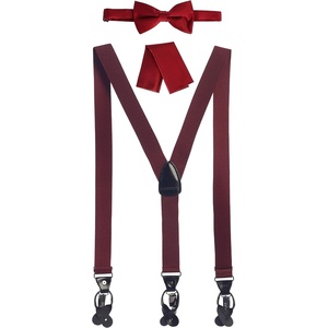 image:imageGioberti Mens Convertible Suspenders Bow Tie and Hanky SetBurgundy Set  Style 3