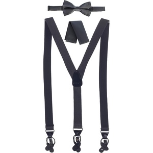 image:imageGioberti Mens Convertible Suspenders Bow Tie and Hanky SetDark Gray Set  Style 3