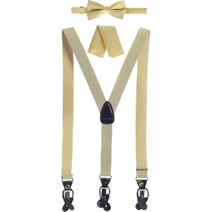 image:imageGioberti Mens Convertible Suspenders Bow Tie and Hanky SetKhaki Set  Style 3