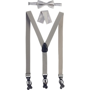 image:imageGioberti Mens Convertible Suspenders Bow Tie and Hanky SetLight Gray Set  Style 3