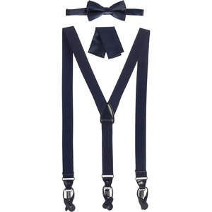 image:imageGioberti Mens Convertible Suspenders Bow Tie and Hanky SetNavy Set  Style 3