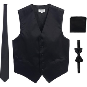 image:imageGioberti Mens Formal 4pc Satin Vest Necktie Bowtie and Pocket SquareBlack D