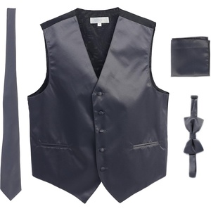 image:imageGioberti Mens Formal 4pc Satin Vest Necktie Bowtie and Pocket SquareCharcoal D