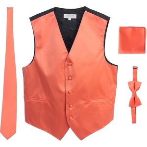 image:imageGioberti Mens Formal 4pc Satin Vest Necktie Bowtie and Pocket SquareCoral D
