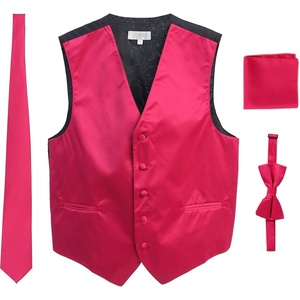 image:imageGioberti Mens Formal 4pc Satin Vest Necktie Bowtie and Pocket SquareFuchsia D