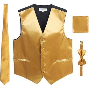 image:imageGioberti Mens Formal 4pc Satin Vest Necktie Bowtie and Pocket SquareGold D