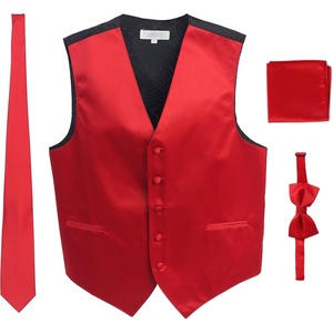 image:imageGioberti Mens Formal 4pc Satin Vest Necktie Bowtie and Pocket SquareRed D