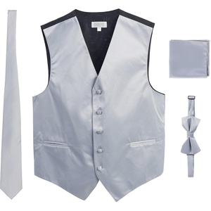 image:imageGioberti Mens Formal 4pc Satin Vest Necktie Bowtie and Pocket SquareSilver D