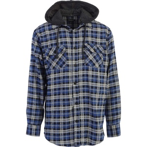 image:imageGioberti Mens Removable Hoodie 100 Cotton Plaid Checkered Flannel Button Down Shirt100  Black  Royal Blue  Gray Highlight
