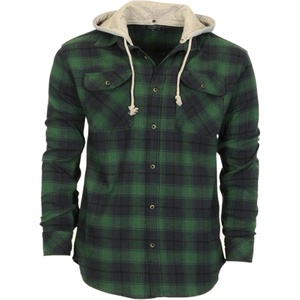 image:imageGioberti Mens Removable Hoodie 100 Cotton Plaid Checkered Flannel Button Down Shirt101  Green  Navy