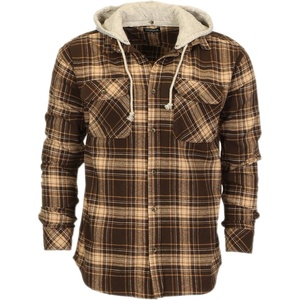 image:imageGioberti Mens Removable Hoodie 100 Cotton Plaid Checkered Flannel Button Down Shirt1117  Brown  Khaki Highlight