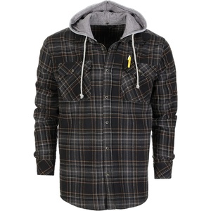 image:imageGioberti Mens Removable Hoodie 100 Cotton Plaid Checkered Flannel Button Down Shirt1118  Black  Gray  Khaki
