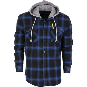 image:imageGioberti Mens Removable Hoodie 100 Cotton Plaid Checkered Flannel Button Down Shirt1132  Black  Blue Plaid