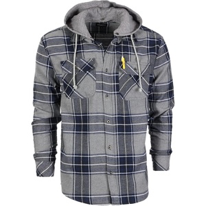 image:imageGioberti Mens Removable Hoodie 100 Cotton Plaid Checkered Flannel Button Down Shirt1135  Gray  Navy  White Highlight