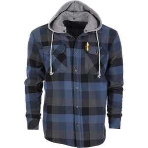 image:imageGioberti Mens Removable Hoodie 100 Cotton Plaid Checkered Flannel Button Down Shirt1139  Blue  Gray  Black