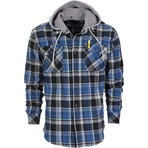 image:imageGioberti Mens Removable Hoodie 100 Cotton Plaid Checkered Flannel Button Down Shirt1141  Blue  Black  White Plaid