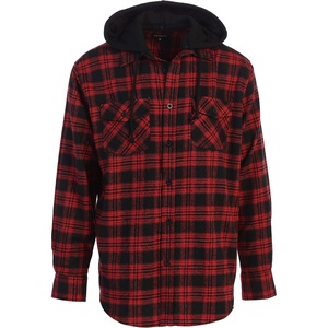 image:imageGioberti Mens Removable Hoodie 100 Cotton Plaid Checkered Flannel Button Down Shirt30  Black  Red Plaid