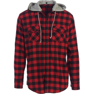 image:imageGioberti Mens Removable Hoodie 100 Cotton Plaid Checkered Flannel Button Down Shirt48  Black  Red Checked Plaid
