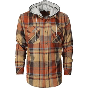 image:imageGioberti Mens Removable Hoodie 100 Cotton Plaid Checkered Flannel Button Down Shirt51  Khaki  Umber