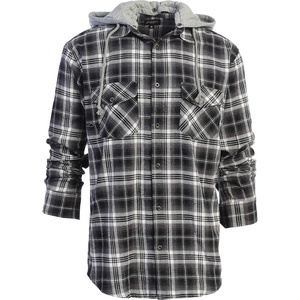 image:imageGioberti Mens Removable Hoodie 100 Cotton Plaid Checkered Flannel Button Down Shirt55  Black  White Fade