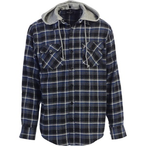 image:imageGioberti Mens Removable Hoodie 100 Cotton Plaid Checkered Flannel Button Down Shirt58  Black  Blue Highlight