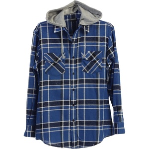 image:imageGioberti Mens Removable Hoodie 100 Cotton Plaid Checkered Flannel Button Down Shirt6  Royal Blue  Black