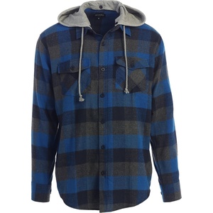 image:imageGioberti Mens Removable Hoodie 100 Cotton Plaid Checkered Flannel Button Down Shirt63  Blue  Charcoal