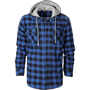 image:imageGioberti Mens Removable Hoodie 100 Cotton Plaid Checkered Flannel Button Down Shirt79  Royal  Black Checkered