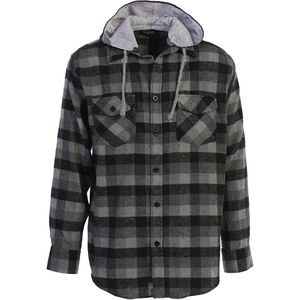 image:imageGioberti Mens Removable Hoodie 100 Cotton Plaid Checkered Flannel Button Down Shirt86  Black  Charcoal  Gray