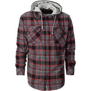 image:imageGioberti Mens Removable Hoodie 100 Cotton Plaid Checkered Flannel Button Down Shirt9  Charcoal  Red